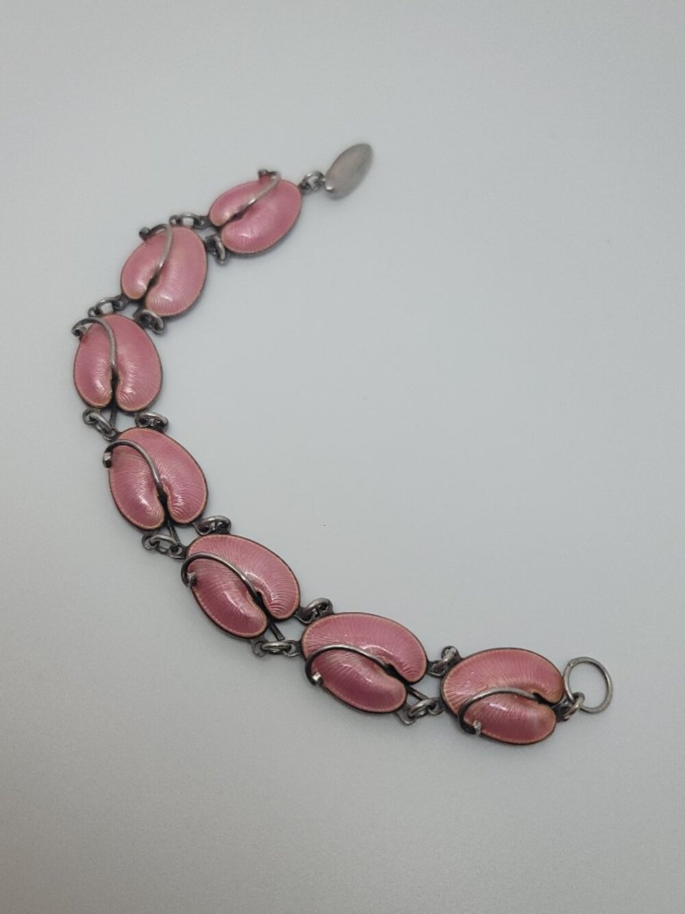 Vintage Sterling & Guilloche Enamel Leaf Bracelet by Volmer Bahner (Denmark) - Picture 3 of 6